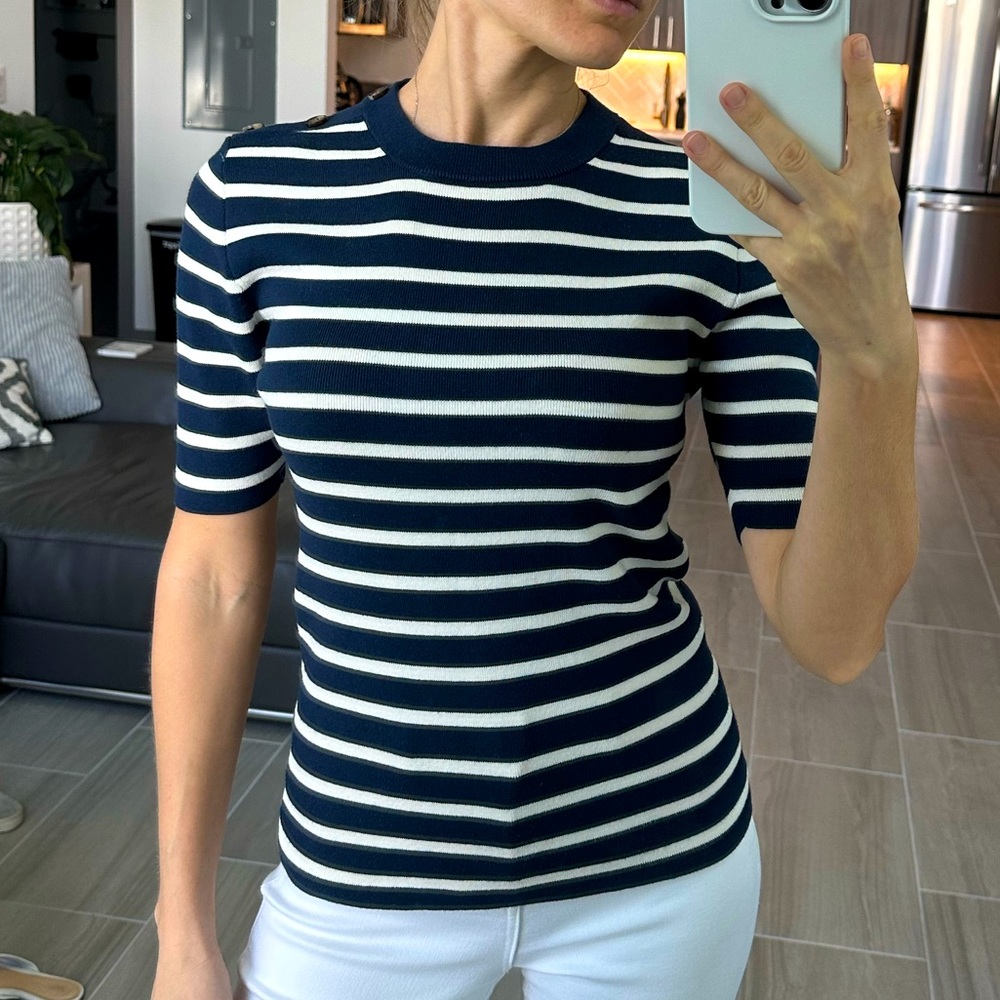 J.Crew striped blue white short sleeve  top sweater S